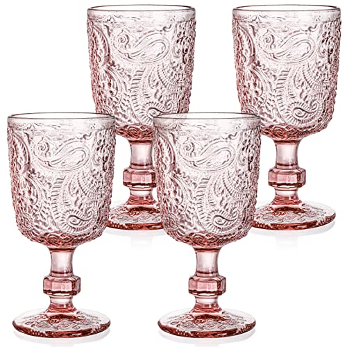 Tebery 4 Pack Pink Glass Wine Goblet Vintage, 10oz...