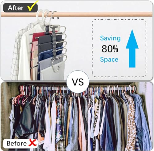 Image of HOME CUBE 1 Pc Stainless Steel Foldable Clothes Hanger for Wardrobe Garment Hangers Space Saving Multifunctional Magic Hanger for Pants Jeans Trousers Scarves Saree Hanger