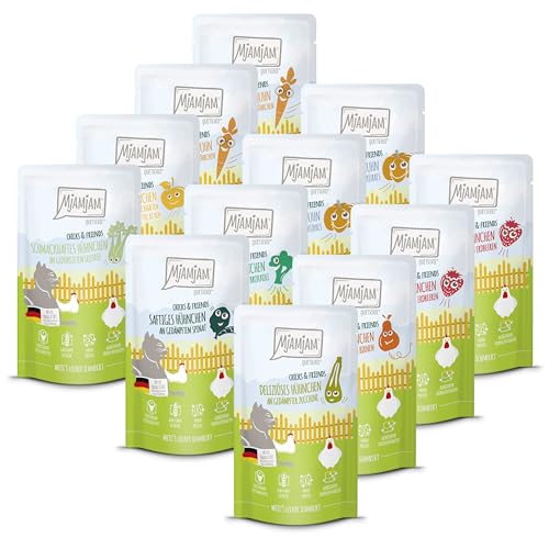 MjAMjAM - Premium Nassfutter für Katzen - Chicks & Friends Box, 12er Pack (12 x 125g), getreidefrei mit extra Fleisch
