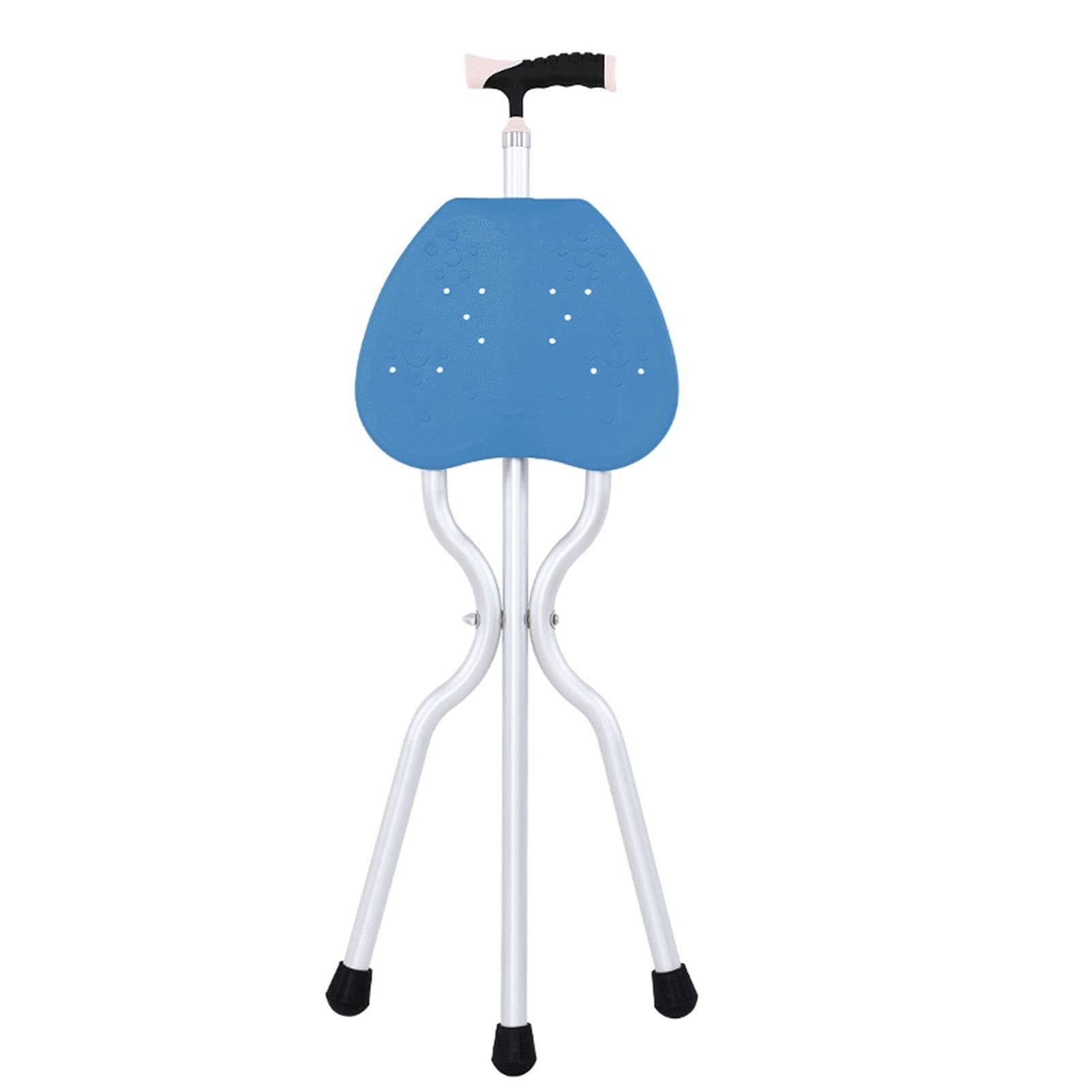 Pasillo para caminar de aluminio con asiento plegable de silla bastón para hombres y mujeres, altura ajustable |Palitos de caminatas mayores plegables, plegable y portátil, base antideslizante (azul)