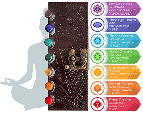 Image of RUSTIC TOWN Vintage Dark Brown Real Leather Multi-Stone Journal Embossed Handmade Vintage Diary Stone Paper Notebook with Metal Lock (Medium, 7-Stone)