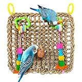 SunGrow Bird, Small Animals & Rabbit Foraging Wall Chew Toy with Hanging Hook, Seagrass Woven Mat with Colorful Wooden Blocks