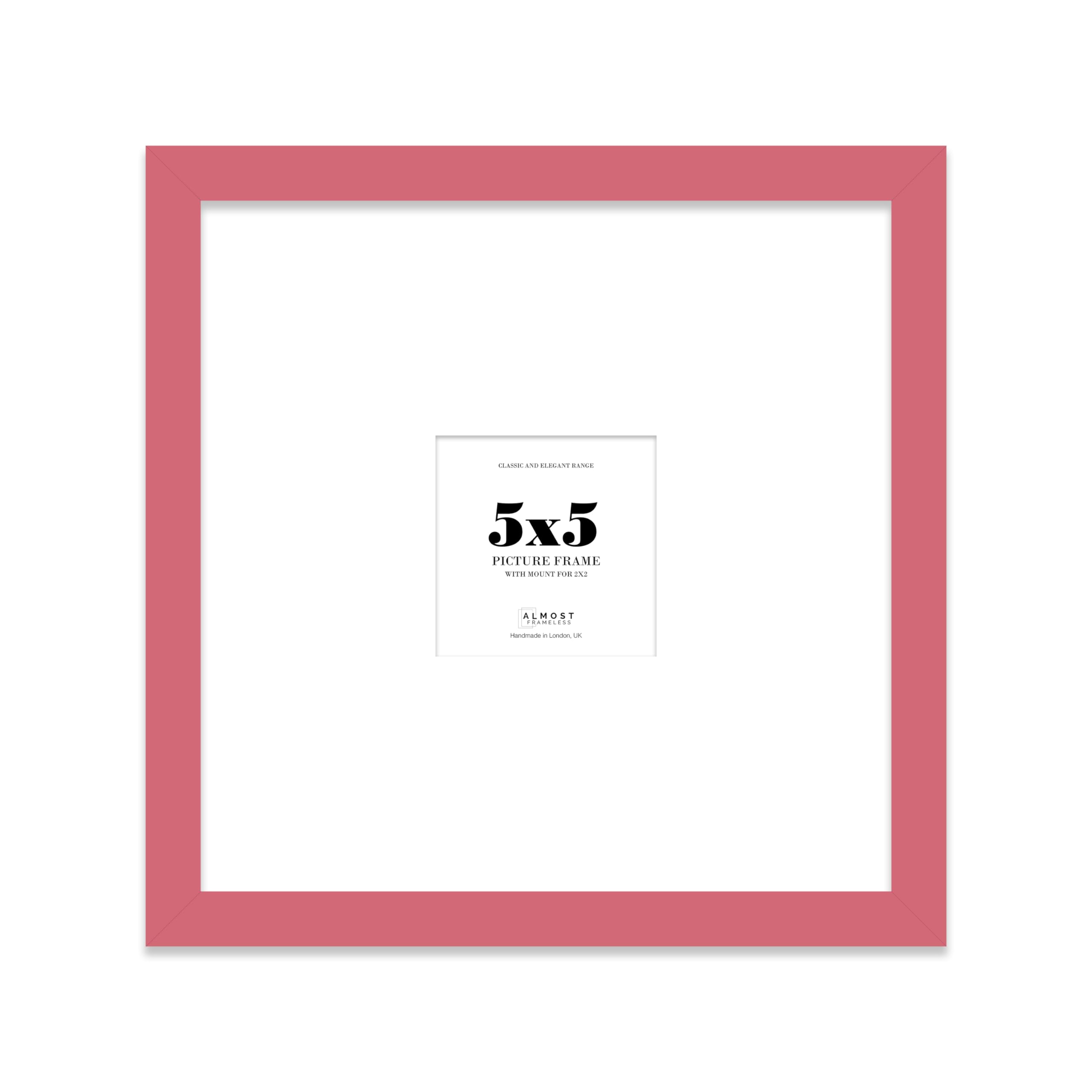 Almost Frameless 5x5 Square Picture Frame, Display Pictures 2x2 With Mat or 5x5 Without Mat, Wall Hanging & Free Standing Photo Frame, Pink, 1 Pack