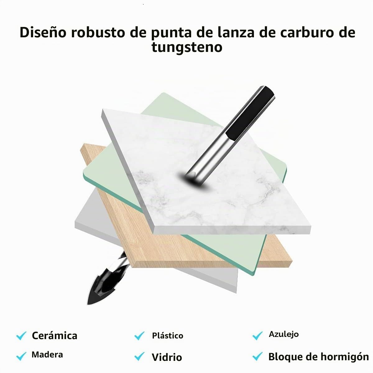 Flintronic Juego de Brocas para Azulejos, 6PCS Set de Brocas(4/6/6/8/10/12 mm) Punta de Carburo de Tungsteno, Adecuado Para Azulejos de Acero Al Carbono, Madera,Vidrio, Porcelana, Hormigón Plástico
