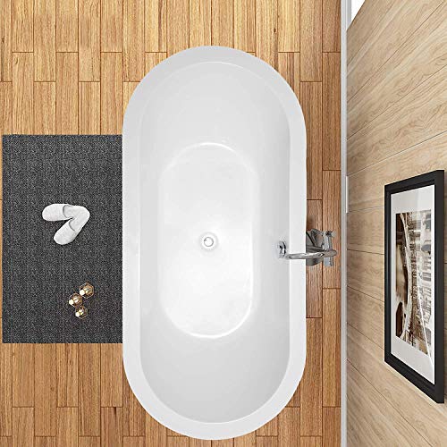 Vanity Art Freestanding White Acrylic Bathtub Modern Stand Alone Soaking Tub with Polished Chrome UPC Certified Round Overflow and Pop-up Drain (68\" x 32\", White) VA6812 - Thumbnail 5