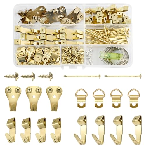 Image of 220-Piece Universal Picture Hanging Kit with Level - Heavy Duty Wall Hooks, D-Rings & Picture Wire, Complete Hanging Hardware Set