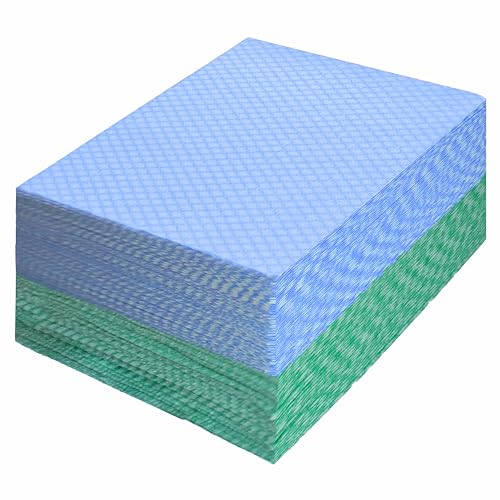 JINYUDOME Reusable J Cloths, Disposable Kitchen Cleaning Cloths Dish Towels Dish Cloth Reusable Cloths for Kitchen, Bathroom, Household Cleaning (Blue & Green 100 Pack)