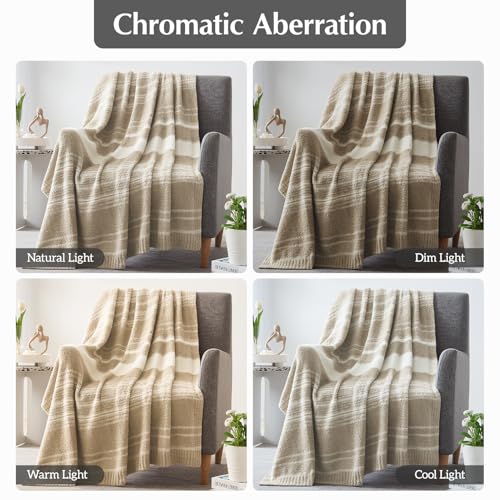 WRENGONGE Khaki Throw Blanket, 50x70 Soft Cozy Striped Throw Blankets for Couch, Sofa, Bed, Travel, Lightweight Fluffy Warm Plush Decorative Blankets for Women, Men,Kids Gift