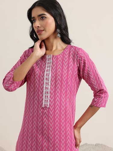 Image of Libas Womens Woven Design Cotton Blend Straight Kurta With Trousers and Dupatta | daily wear suit