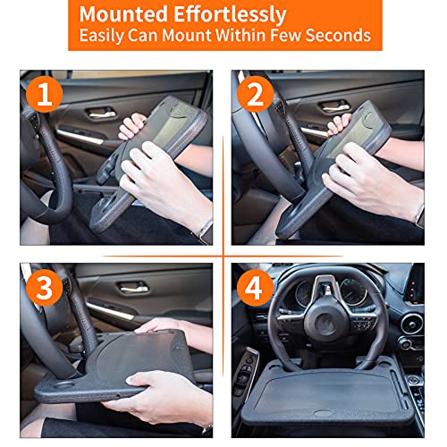 Lsyomne Car Steering Wheel Tray Table Food Eating Hook On Steering Wheel Desk Laptop Holder With Cell Phone Stand Car Table Laptop Tray For Eating Tablet Ipad And Notebook Black #TOP6