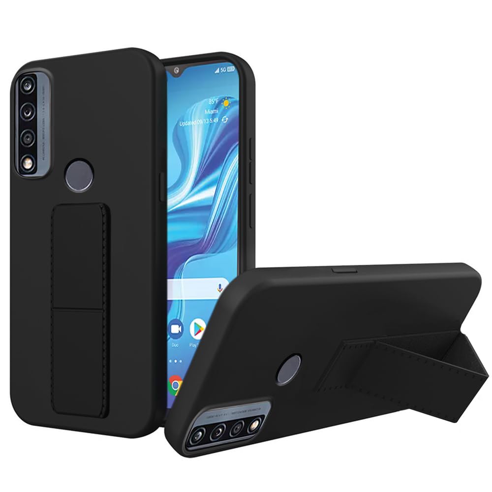 Case for Alcatel TCL 4X 5G (T601DL) / TCL 20 A 5G Phone Case with Hidden Folding Telescopic Kickstand/Stand Shockproof Protective Cover Silicone TPU Case - Black