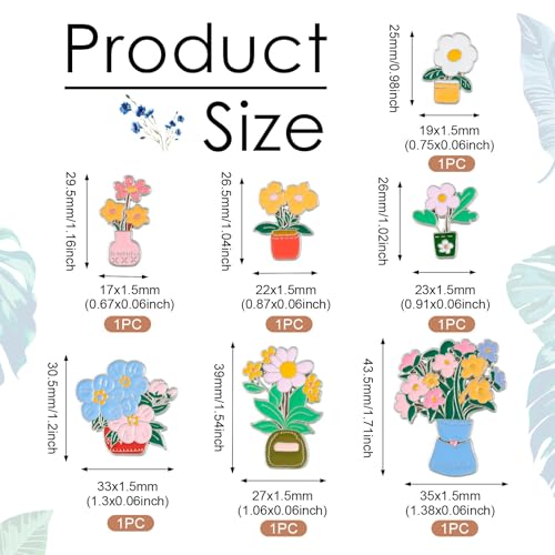 Image of 7Pcs 7 Styles Flower Enamel Pins for Backpacks Cute Spring Flowers Plant Enamel Brooch Badges Floral with Vase Lapel Pins for Bags Hats Jacket Clothes Decorative Supplies