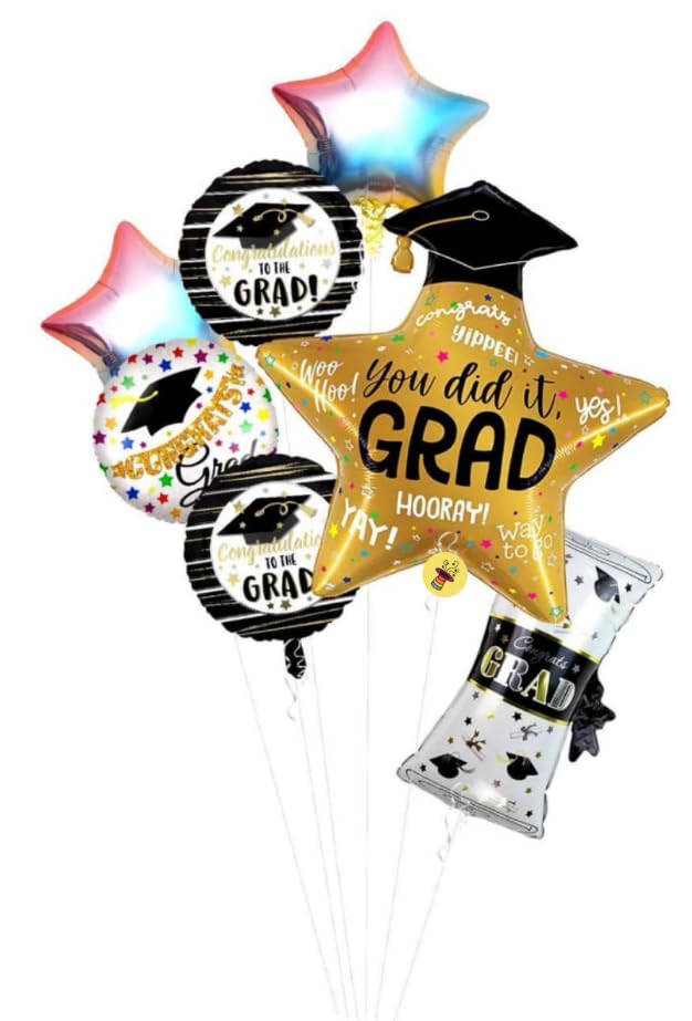 Image of Atpata Funky Happy Graduation Foil Balloons for Graduation Convocation Commencement Ceremony (Grad Star Set)