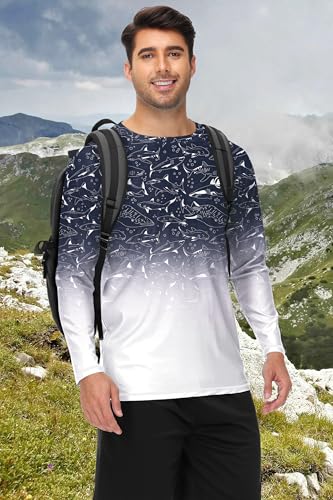 Image of AOBUTE Mens Long Sleeve Swim Shirt Quick Dry Sun Protection Rash Guard