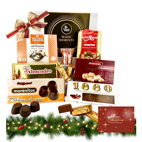 CESTA NAVIDAD Dulces, Chocolates, Bombones, Turrones, Mazapanes Navideños. Regalo Navidad. Regalos originales para hombre,mujer. Cesta gourmet para regalar.Lotes cestas y regalos (DULCES)