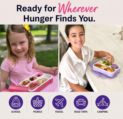 Image of kinsho Bento Box Lunch Boxes for Kids Adults with Utensils, Pink & Purple