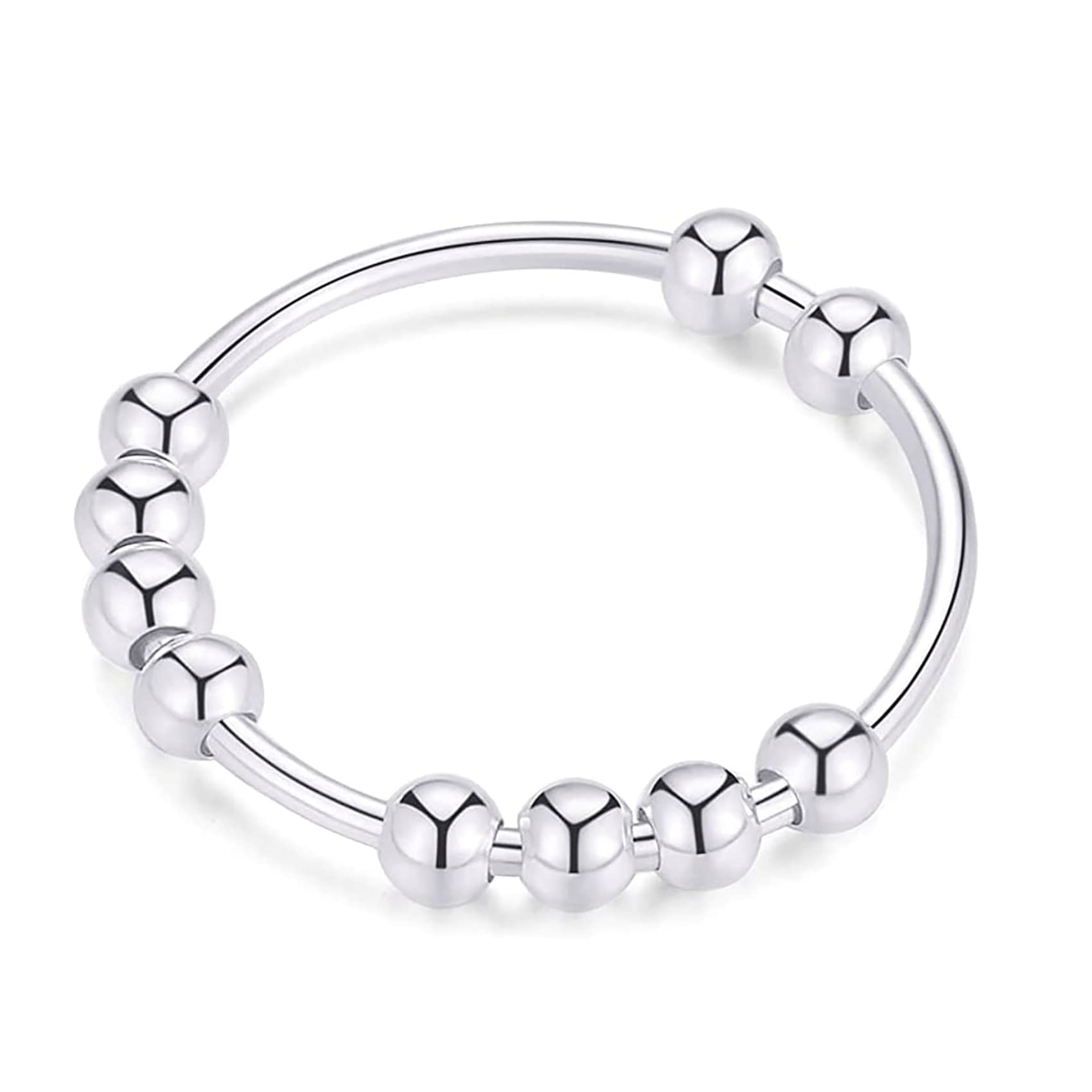 VQYSKO Anti Anxiety Rings for Women, Anxiety Relief Rings Gold Fidget Ring Fidget Spinner Anxiety Ring for Girls Men, size 5-12 (Silver, 6)