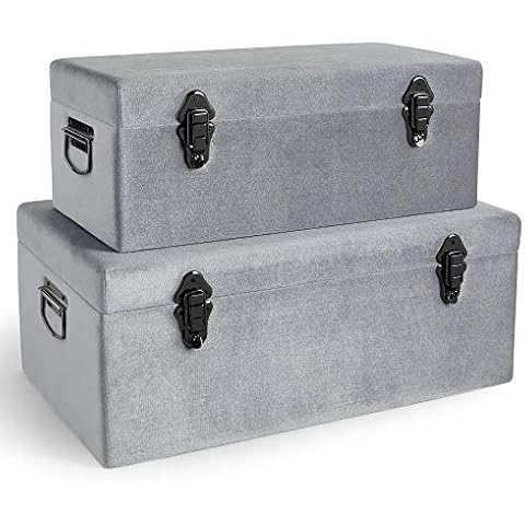 Beautify 2-er Set Silber-Aufbewahrungskoffer aus Samt - Luxe Kollektion - Metallisch - Schimmer - Zinn - Für Schlafzimmer, Wohnzimmer, Ankleidezimmer, Flur Cover