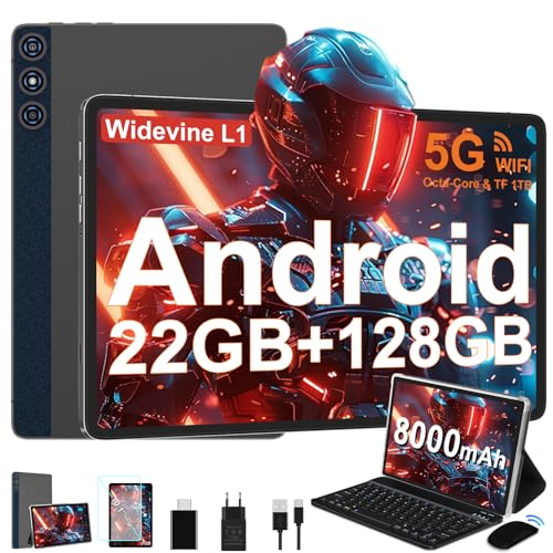 DMOAO Tablet 10 Pulgadas Android 14, 22GB RAM + 128GB ROM(1TB Ampliable), Octa-Core Tablets con Widevine L1, 8000mAh, 5G WiFi, Cámara 8MP+5MP, Tablet con Teclado, BT5.0/GPS/OTG, Gris
