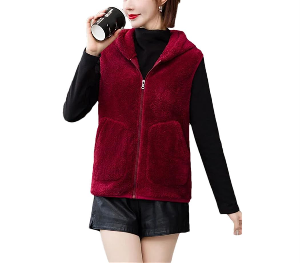 Chaleco de forro polar coral para mujer invierno con capucha 8