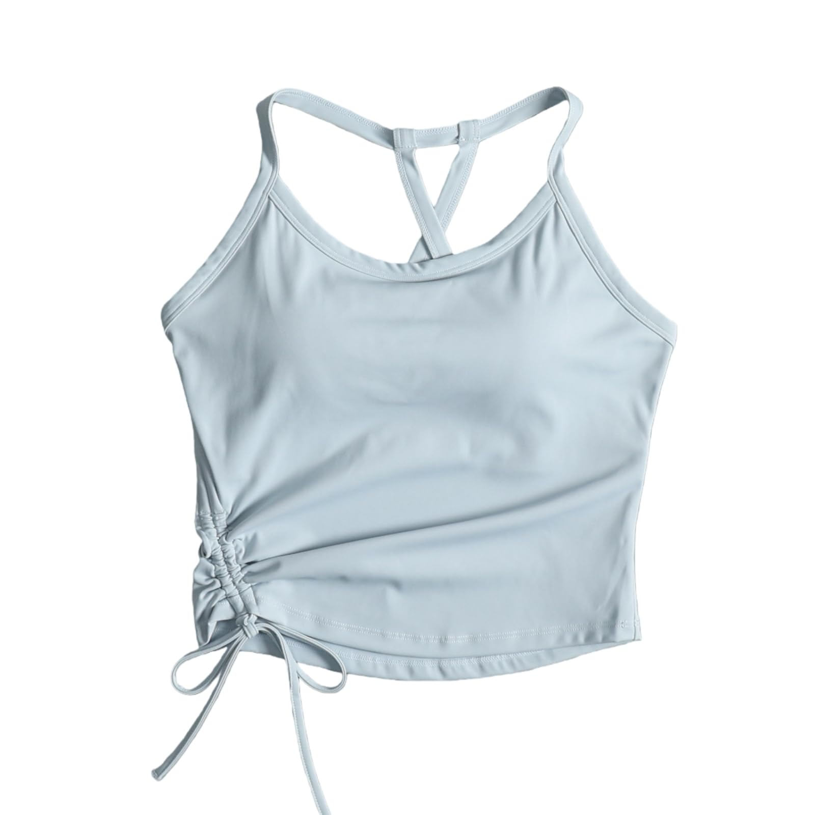 Yoga Bra Kobiety Adjustable Drawstring Tank Top Integrated Pad Backless Sports Pilates Running-XL - różowy