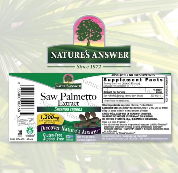 Natural Answer's Sawpalmeto Extrait sans alcool 2000 mg 30 ml