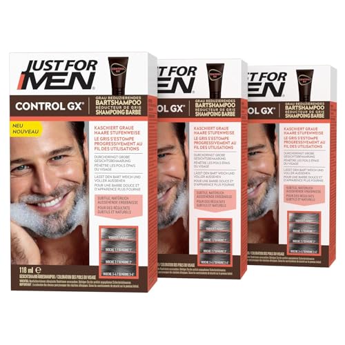 Just For Men Control GX Bartpflege, Bartfarbe, Graureduzierendes Shampoo Für Den Bart, Mit Kokosöl Und Aloe Vera, 118 ml, 3er Pack (3 x 118 ml)