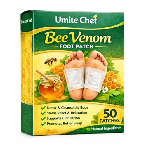 Image of Umite Chef Bee Venom Foot Patch for Detox & Stress Relief | Natural Detox Foot Patches for Better Sleep, Body Pain Relief & Relaxation | Herbal Vain Patch (50 Patches)