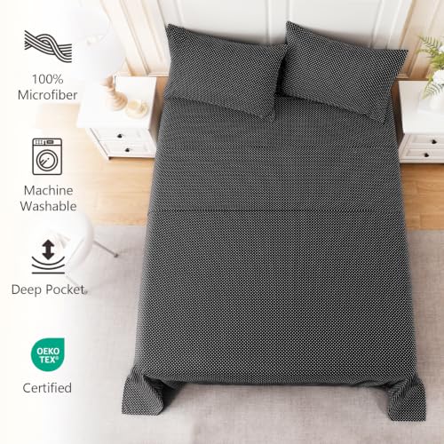 Image of MCO 4Pieces Polka Dot Sheets Set, Breathable King Sheet Set with 16 inch Deep Pocket, Modern & Luxury, Brushed Microfiber Bedding Set(King, Polkadot Black)