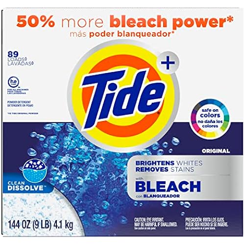 Tide plus Bleach Powder Laundry Detergent, Original, 144 oz, 89 loads