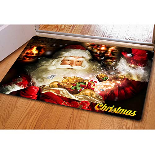 Chaqlin Non-Slip Doormat With Rubber Backing Xmas Santa Claus Design Pet Friendly For Living Room Bedroom #TOP8