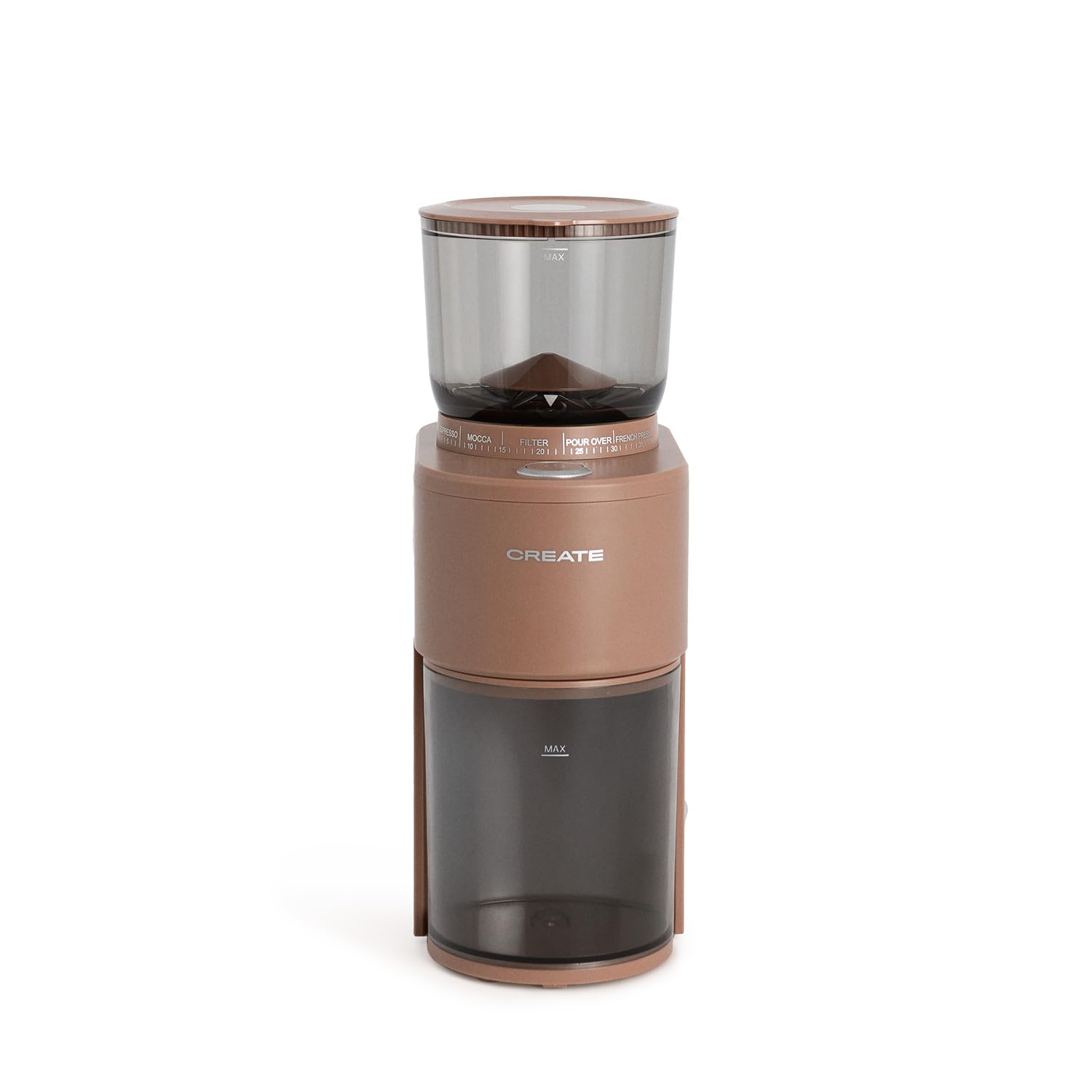 CREATE/COFFEE GRINDER STUDIO PRO/Molinillo de café con depósito moca/Capacidad de hasta 150g, 38 niveles de molienda, sistema de seguridad, 200W