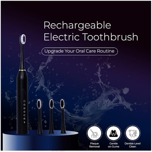 Image of Rechargeable Sonic Electric Toothbrush for Men and Women with 6 Cleaning Modes 4 Replaceable Brush Heads Up to 40000 Strokes Per Minute IPX7 Waterproof Fast USB Charging Up to 45 Days Battery Backup