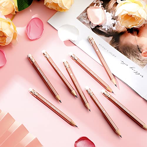 Crtiin 50 Pcs Wedding Pencils For Bridal Shower Half Pencils With Eraser Game Pencils Mini Golf Pencils 4 Inch Short Pocket Pre Sharpened Pencil For Wedding Presents, Classroom, School (Rose Gold) #TOP6