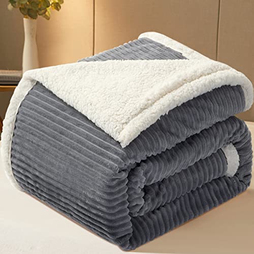 Lianlam Sherpa Fleece Blanket, Plush Thick Cozy Dual Sided Blanket For Adults, Fuzzy Fluffy Warm And Soft Blanket For Sofa, Couch ,Bed (Grey, King(104"X90")) #TOP4