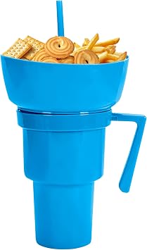 Stadium Tumbler with Snack Bowl, 2 in 1 Cup Bowl Combo with Straw, 32OZ Snack and Drink Cup, Leakproof Travel Cups, Reusable for Kids Adults, for Popcorn Candy Chips for Movies and Stadium