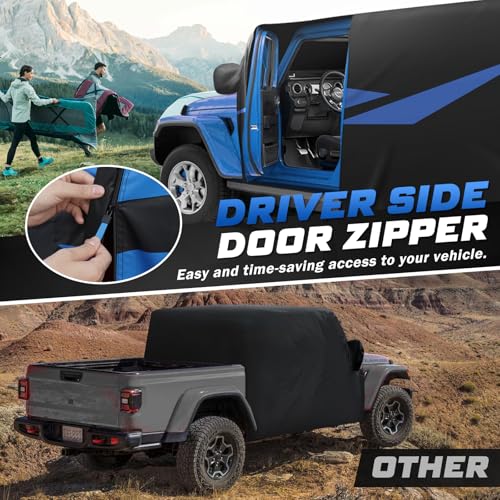 Image of Mixsuper Liner Car Cover for Jeep Gladiator JT 2020-2026, 7 Layers Waterproof Car Cover Accessories for Jeep Gladiator with Zipper Door, Windproof Straps, Reflective Strips, Anti-UV, All Weather