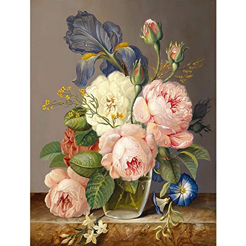 MXJSUA Diamond Painting Kits for Adults, Vase Flowers Diamond Art Paintings Kits for Beginners, 5d Round Full Drill Diamond Painting Kits, Diamond Dots Bead by Numbers Kits 12x16 inch