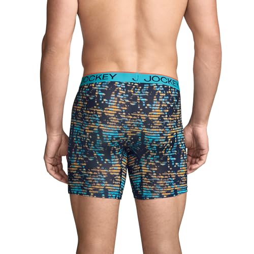Jockey Men's Underwear Chafe Proof Pouch Microfiber 6" Boxer Brief - 3 Pack, Ocean Surf/Light Trails/Jockey Blue, L3