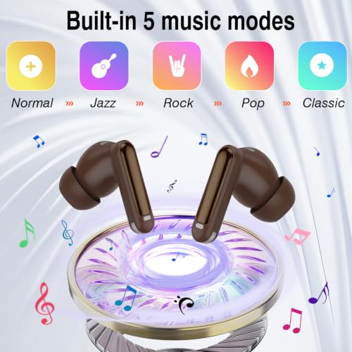 Image of Thunelec Wireless Earbuds with Touch Screen, 2026 New Bluetooth 5.4 Headphones with ANC /ENC Mic, 50H HiFi Stereo Ear Buds with 5 EQ Modes, Transparency Mode, IPX7 Earphones for Running, Brown