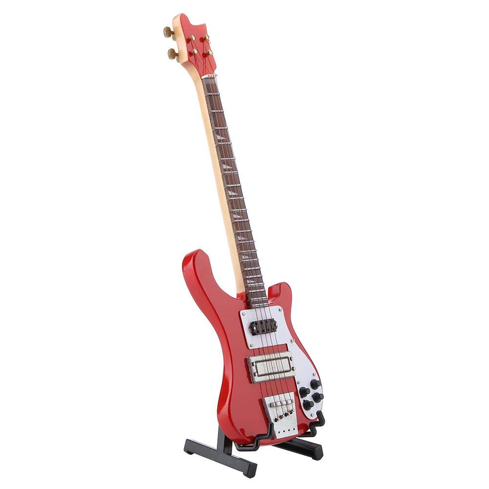 Hilitand Red Miniature Bass ornamenti Guitar Wood Replica Model Ornament con Supporto Regolabile Mini Art Projects