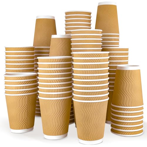Ginkgo 150 Pack Double Wall Ripple Hot Cups, 12 oz Insulated Disposable Paper Cups for Coffee, Tea and Hot Beverage