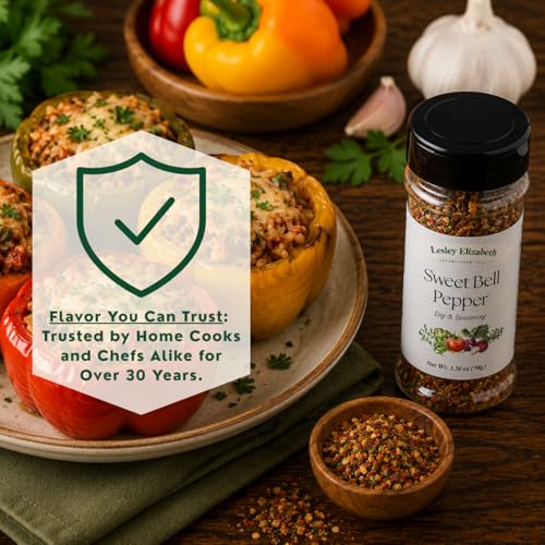 Image of Lesley Elizabeth Sweet Bell Pepper Seasoning - All-Purpose Dip & Herb Blend | Gourmet Pepper Spice for Chicken, Roasted Vegetables, Dips & Cooking