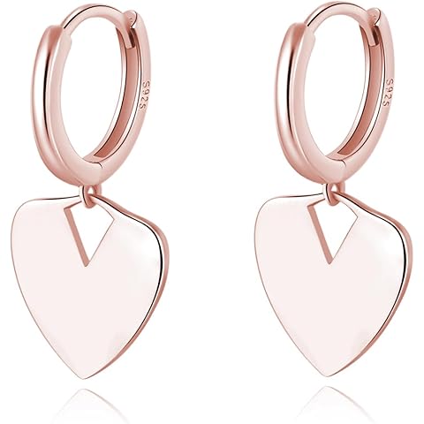 Reffeer Solid 925 Sterling Silver Love Heart Drop Earrings Hoop for Women Teens Heart Hoop Dangle Earrings Huggie