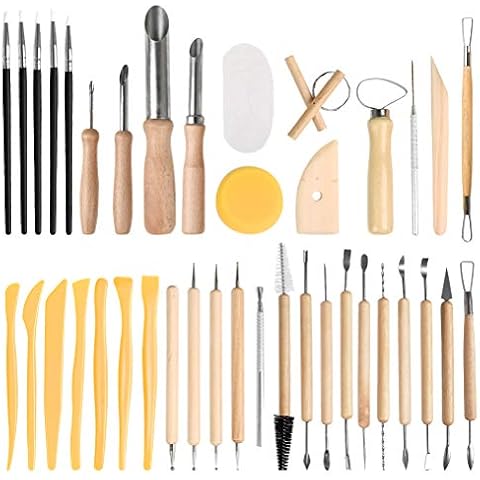FOCCTS 40Pcs Pottery Clay Sculpting Tools, Wooden Pottery Carving Tools Set Sculpture Ceramic Tools Kit Used for for Shaping, Modeling, Smoothing, etc Cover