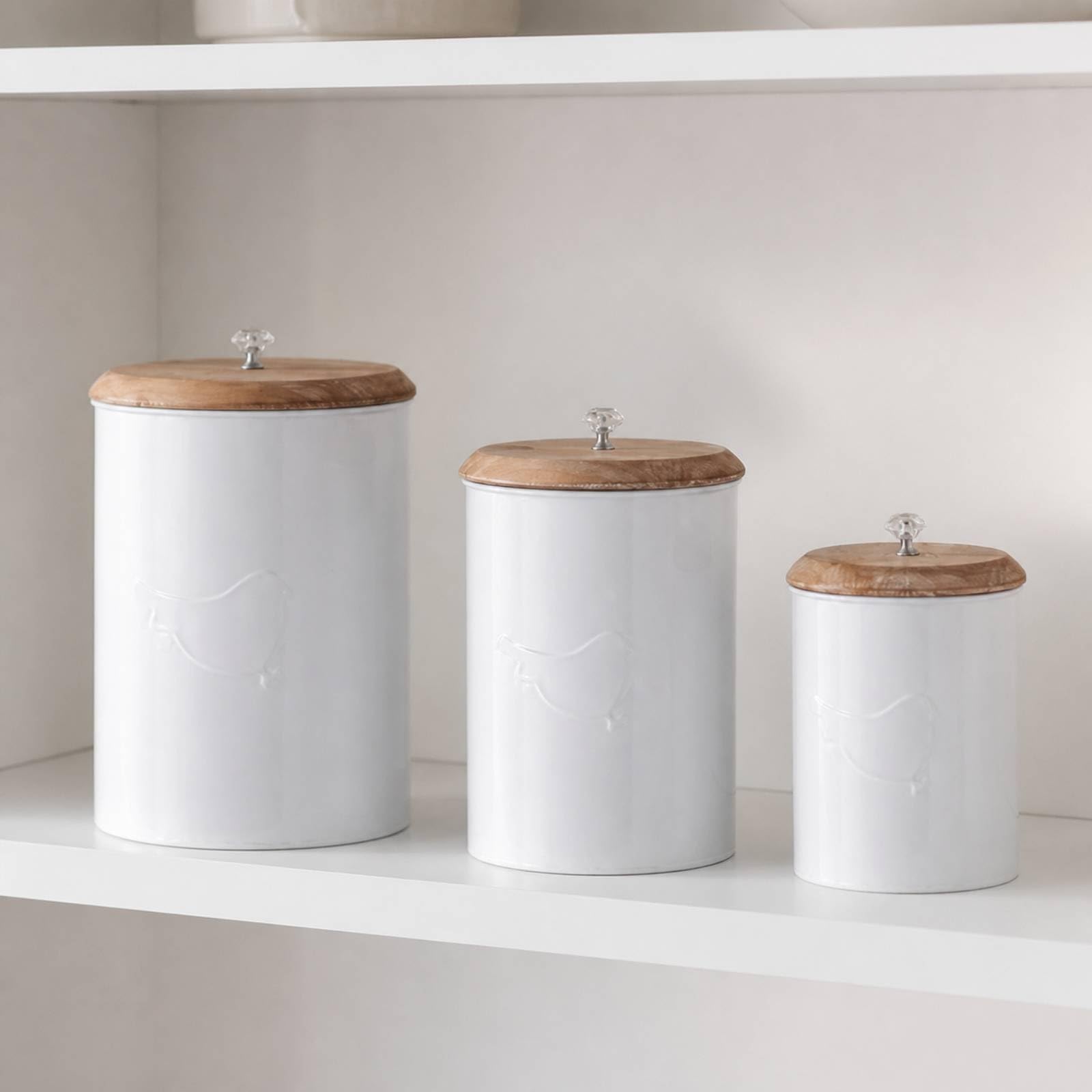 3 Pièces Boîte Métallique Cvercle En Bois Contenant à Céréales Motif En Relief Compact Pot Décoratif Préhension