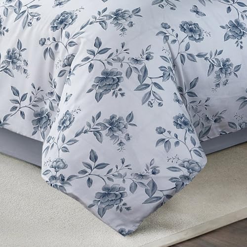 Majestic Giftware Madison Linen 8-Piece Twin Size Bedding Set (BL100-T-1) | Amalfi Orchard - Blue 300 Thread Count Cotton Sateen | 2 Fitted Sheets, 2 Duvets, 4 Pillowcases | Soft & Luxurious