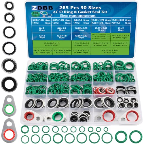 Image of ZDBB 265 Pcs 30 Sizes AC O Ring & Gasket Seal Kit, Reliable R134a Seals | For Compressor Ports, Air Conditioning Hoses, Condensers And Automotive Repairs, With Assorted Replacement Components