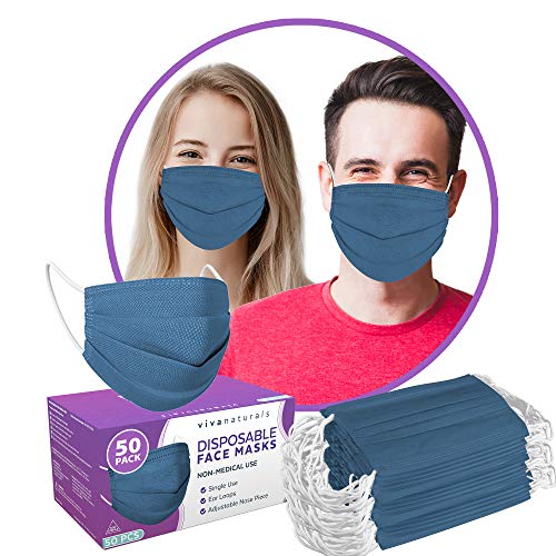Gray Face Mask (50 Pack) - Premium 4-Ply Gray Disposable Face Mask Designed with Comfortable Earloops & Adjustable Metal Nose Strip, Non-Medical Grey Face Mask for Indoor & Outdoor Use