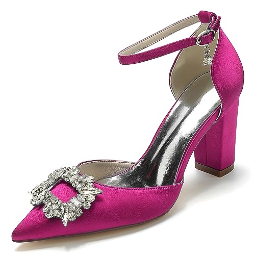 EICOFF Scarpe da Sposa con Tacco Grosso e Punta da Donna Scarpe da Feste con Tacco Alto Strass Cinturino alla Caviglia Décolleté da Abito,Rose,39 EU